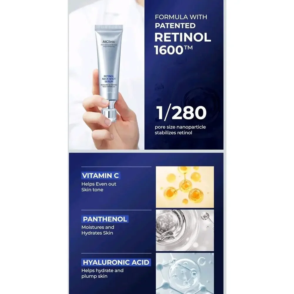 Atclinic Retinol Neck Serum Cream (1Fl Oz) - Reduce Neck Wrinkles & Improve Skin